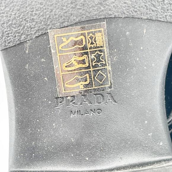 Prada Black Spazzolato Re-Nylon Metal Triangle Logo Combat Ankle Boot size IT 36 - Picture 12 of 14